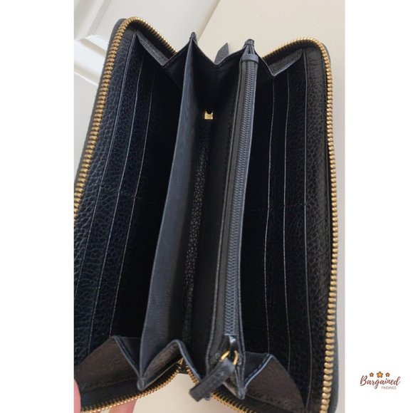 Authentic GUCCI Black Pebbled Leather Double G Metal Zip Around Long Wallet - Picture 9 of 13
